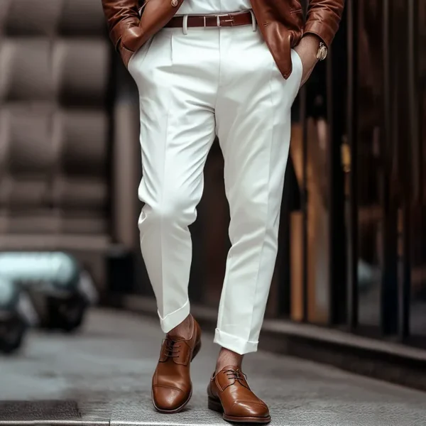 Spring Stylish Pleated Solid Color Straight Trousers - Image 2