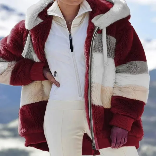 Fluffy Winter Coat Loose Plush Plus Size Lady Jacket Hooded - Image 5