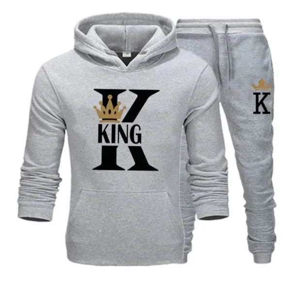 KING QUEEN Print Hooded Couple  Pants 2-Piece Set Unisex - Image 2