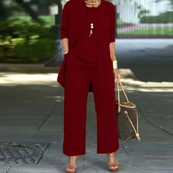 Casual O Neck Vest Cardigan Three Piece Set - Image 5