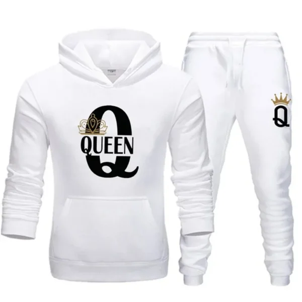 KING QUEEN Print Hooded Couple  Pants 2-Piece Set Unisex - Image 4
