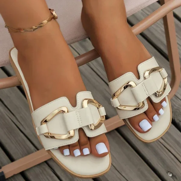 Women Metal Decor Single Band Flat Sandals Fashion - Image 3