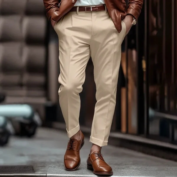 Spring Stylish Pleated Solid Color Straight Trousers - Image 3