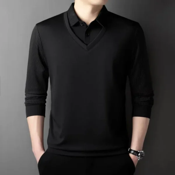 Two Fake Collar Mens Daily Casual Tee Long Sleeve Sweatershirt - Image 5