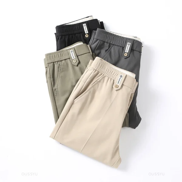 Smooth Khaki Pants Men Business Suit Pant Solid Color Stretch - Image 6