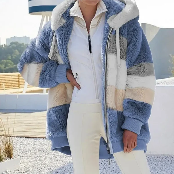 Fluffy Winter Coat Loose Plush Plus Size Lady Jacket Hooded - Image 2