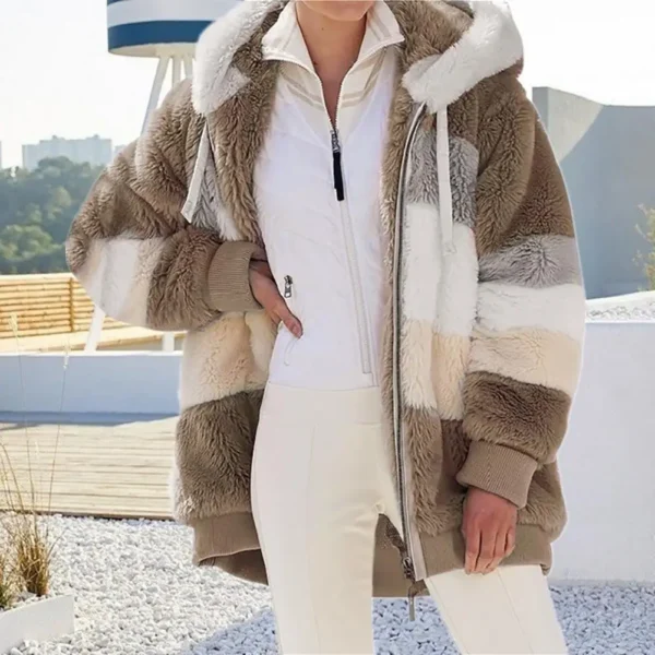 Fluffy Winter Coat Loose Plush Plus Size Lady Jacket Hooded - Image 4