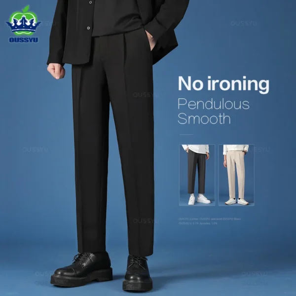 Smooth Pendulous Suit Pants Men Business Long Trousers