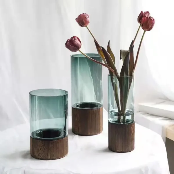 Wood base transparent glass vase Home Decor - Image 4