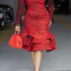 Casual Women's Mesh Splicing Ruffle Party Dress Elegant Office Dress