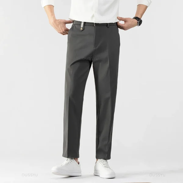 Smooth Khaki Pants Men Business Suit Pant Solid Color Stretch - Image 3