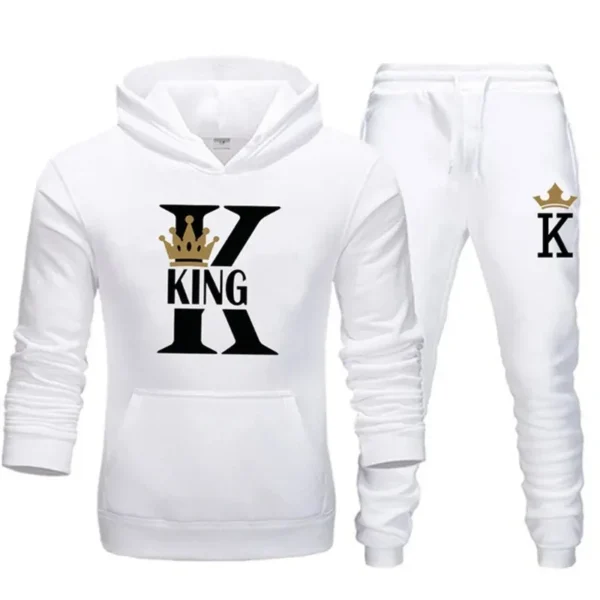 KING QUEEN Print Hooded Couple  Pants 2-Piece Set Unisex - Image 3
