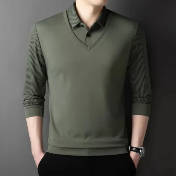 Two Fake Collar Mens Daily Casual Tee Long Sleeve Sweatershirt - Image 4
