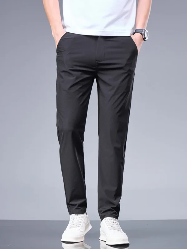Business Ice Silk Pants Straight Elastic Waist Black Gray - Image 6