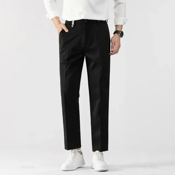 Smooth Khaki Pants Men Business Suit Pant Solid Color Stretch - Image 5